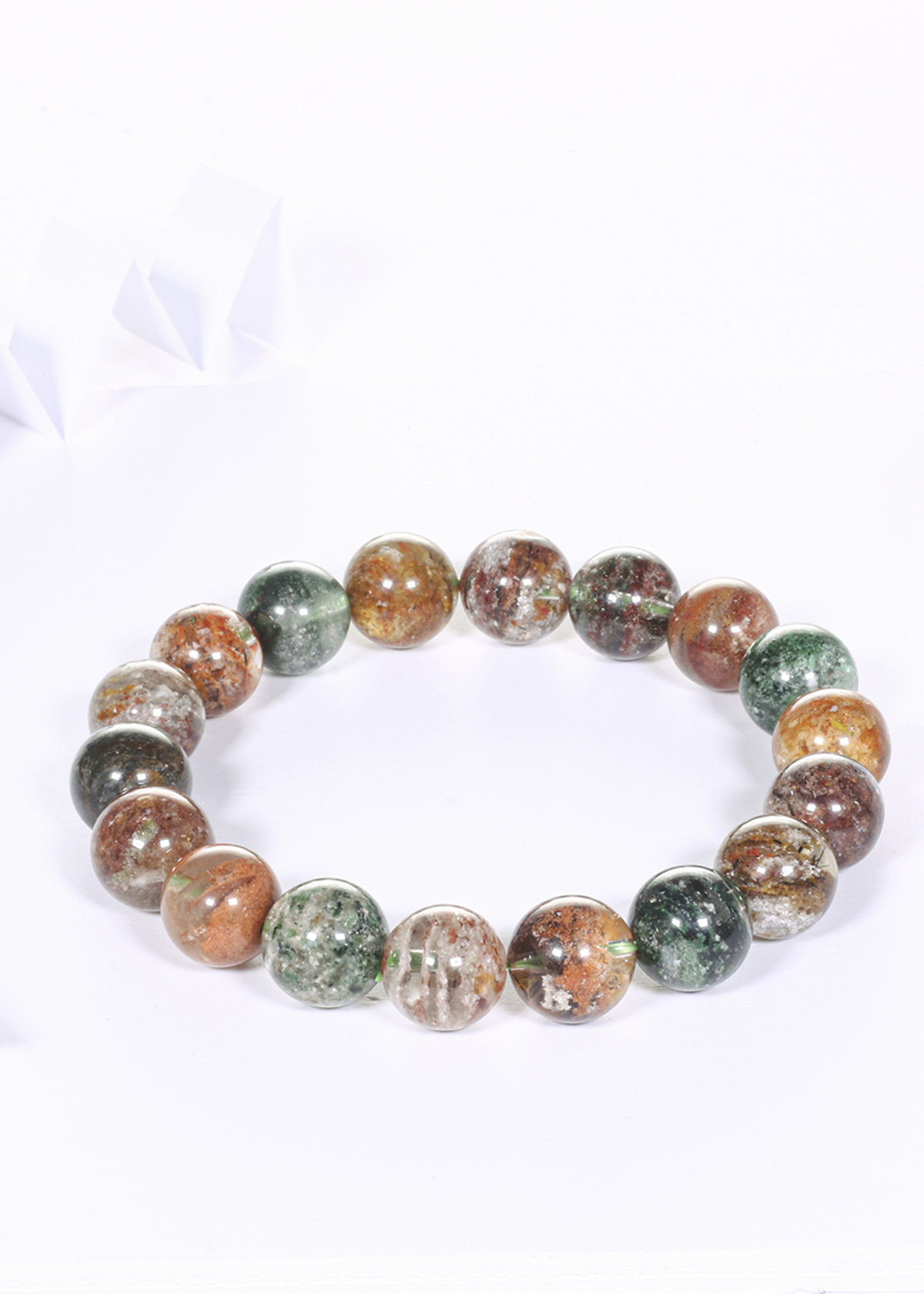 Vòng tay thạch anh ưu linh rêu đa sắc hạt đá 11mm - Ngọc Quý Gemstones