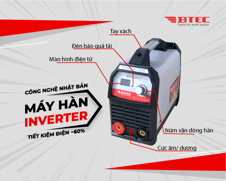 MÁY HÀN QUE ĐIỆN TỬ INVENTER BTEC MMA-200J1 (CHUYÊN KÉO QUE 3.2) 