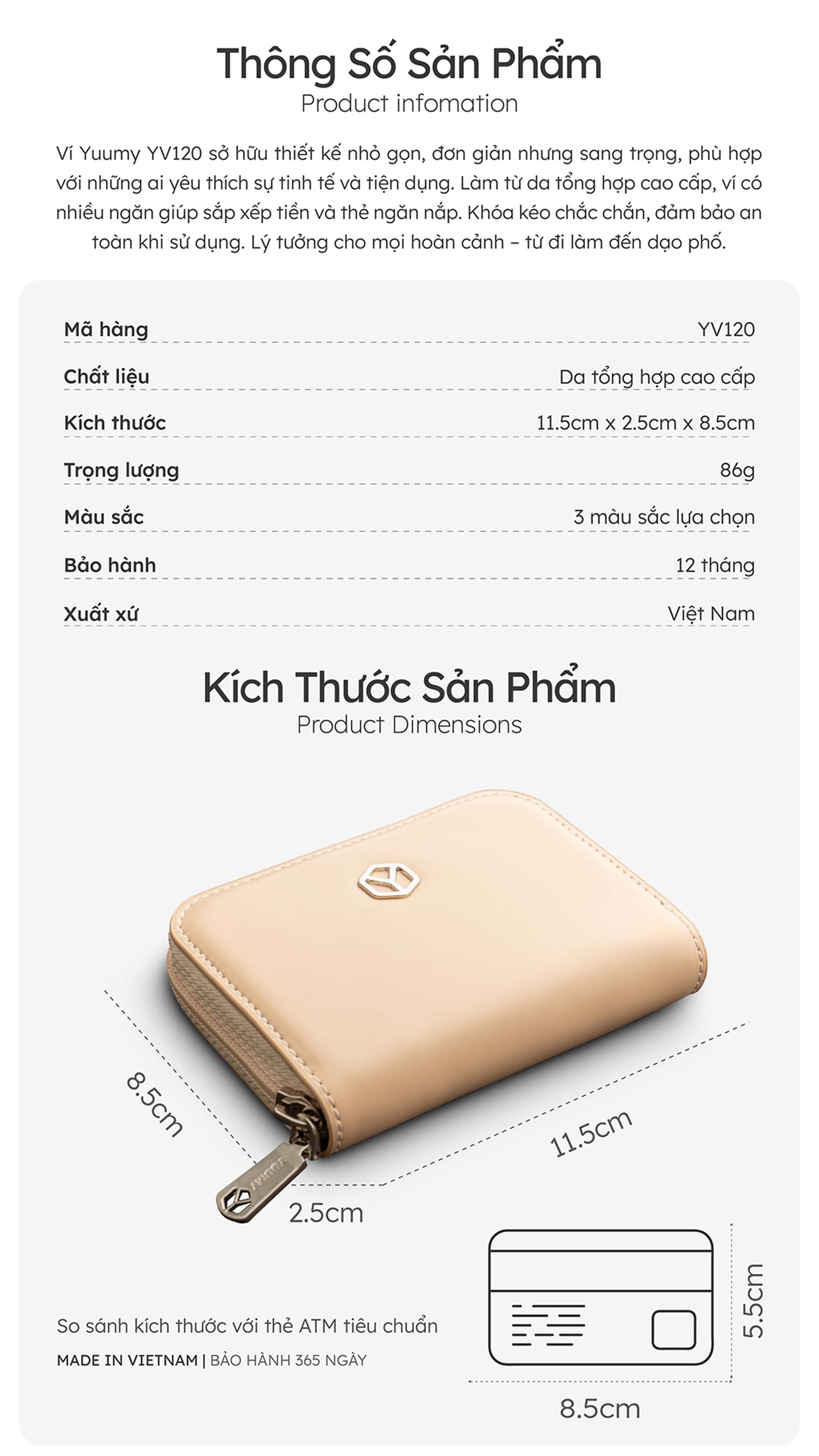 Ví Yuumy ( Thời trang nữ dáng cầm tay nhỏ gọn - Ví da Smooth YV120 )