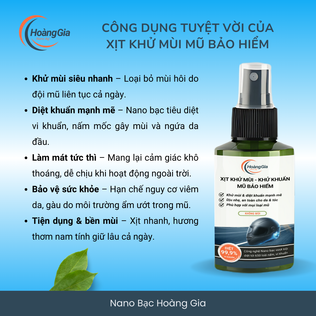 Xịt Khử Mùi Mũ Bảo Hiểm Nano Bạc Hoàng Gia Diệt Khuẩn Khử Mùi, Bảo Vệ Da Đầu & Tóc - 100ml