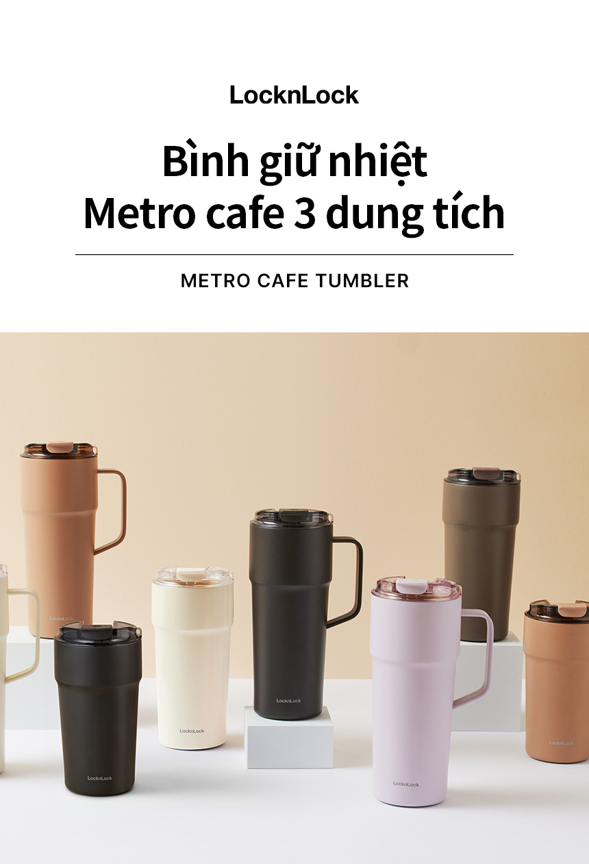 Ly giữ nhiệt 500ml LocknLock LHC4357 Metro Cafe Tumbler, Hàng chính hãng, Thép 304 không gỉ, có dây đeo tay - JoyMall