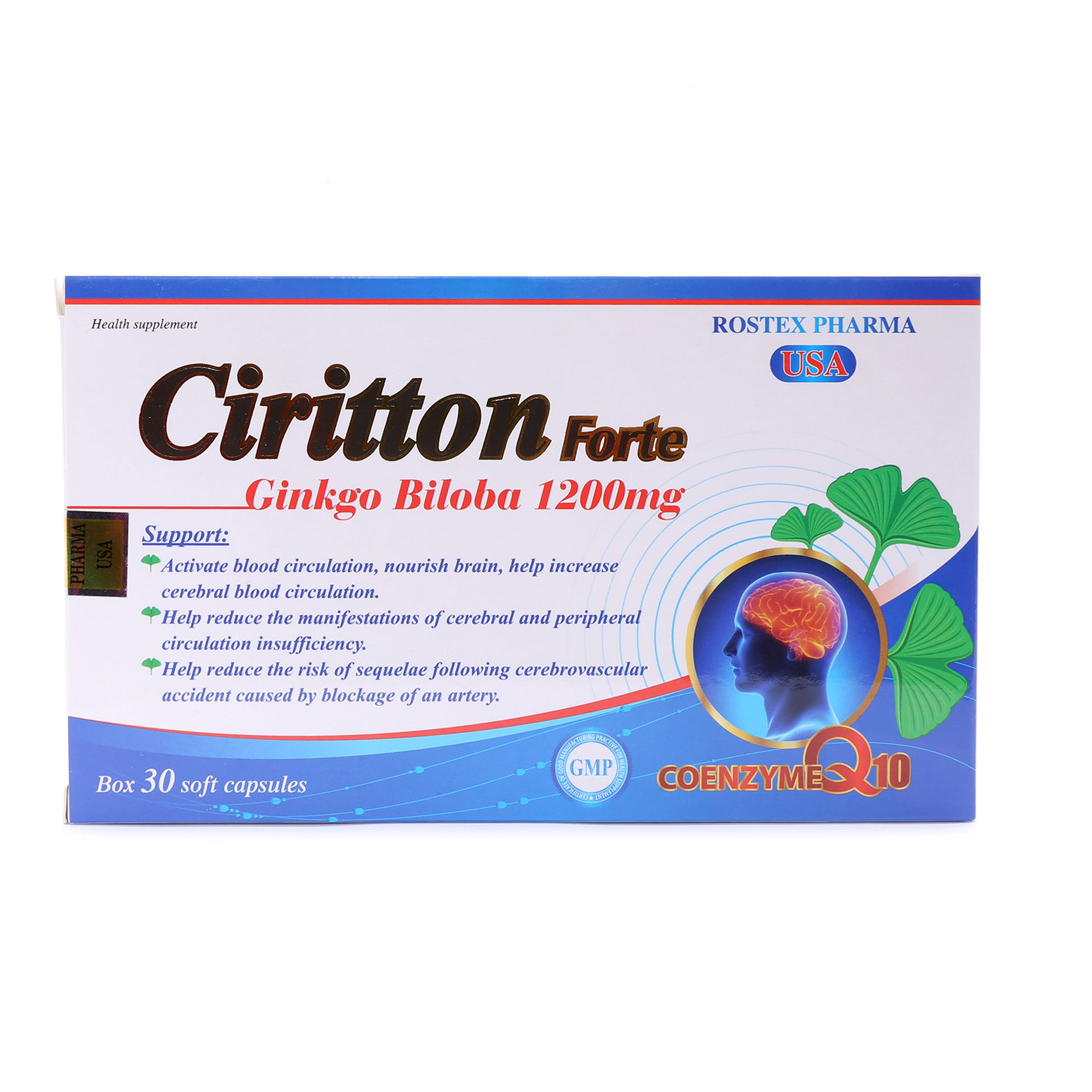 Hoạt huyết dưỡng não Ciritton Forte Ginkgo Biloba 1200mg giúp tăng cường lưu thông máu, tuần hoàn, giảm tai biến Hộp 30 viên 3