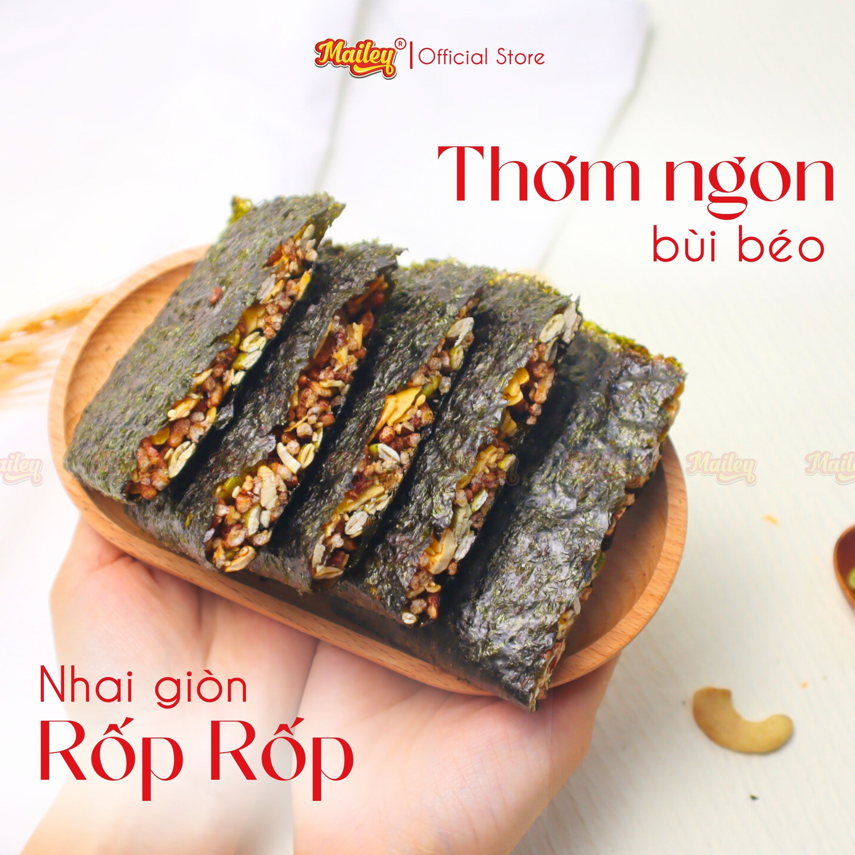 Rong biển kẹp hạt dinh dưỡng Mailey Túi 250g - hỗ trợ ăn kiêng giảm cân, bánh ngũ cốc dinh dưỡng