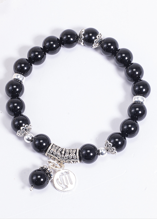 Vòng Tay Phong Thủy Đá Obsidian Phối Charm Cung Hoàng Đạo Xử Nữ (8mm) Mệnh Thủy, Mộc