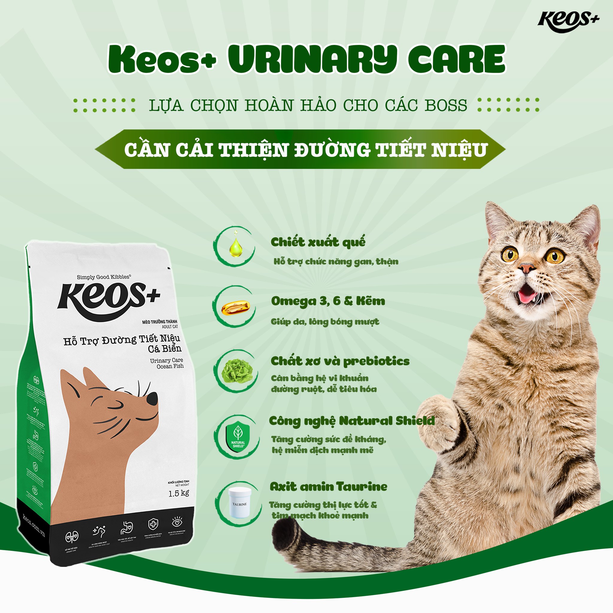 9KG Thức ăn hỗ trợ đường tiết niệu cho Mèo Keos Plus Cat Adult Urinary