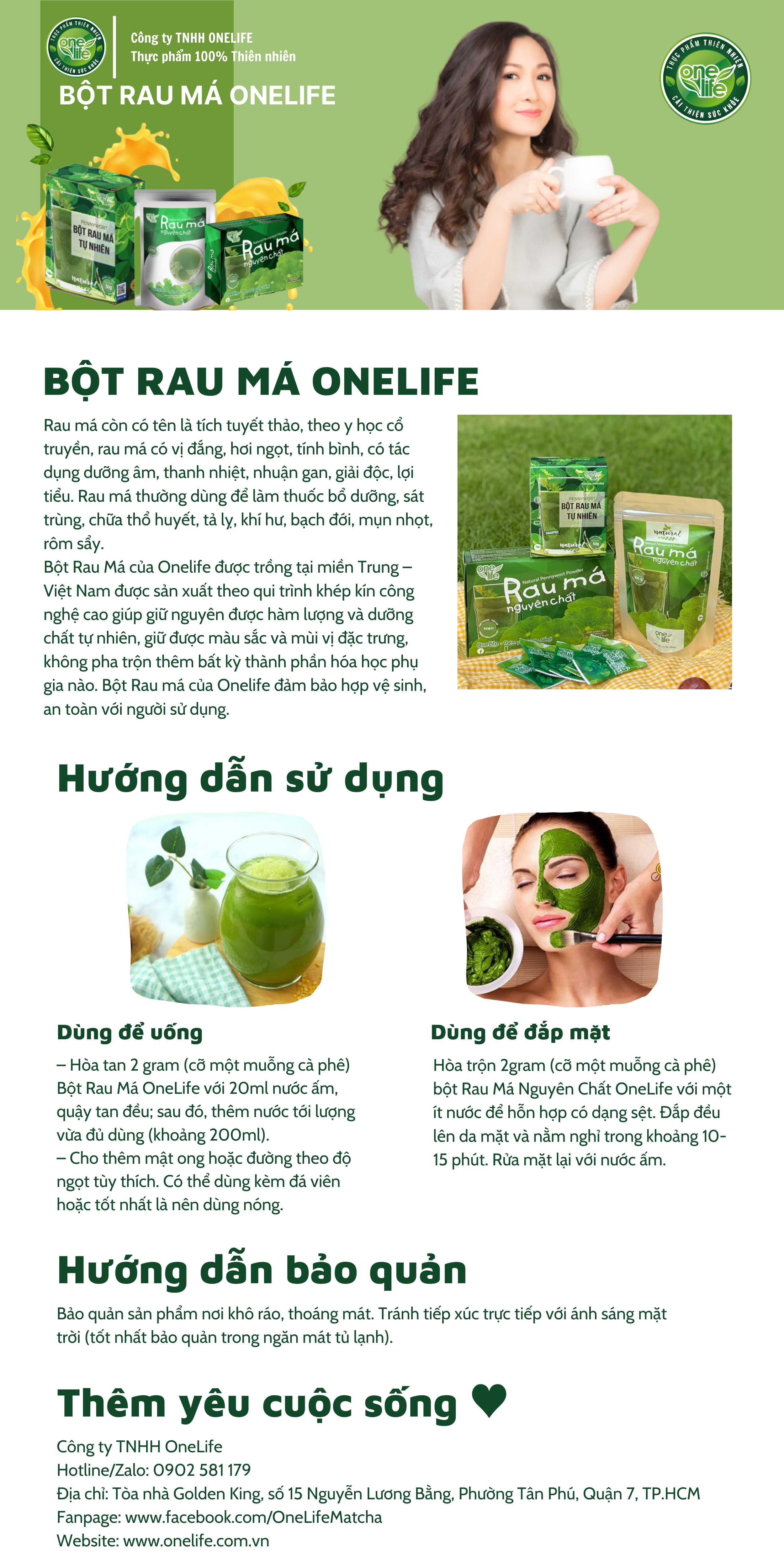 Bột Rau Má Huế Nguyên Chất OneLife (Hộp 50 gói)
