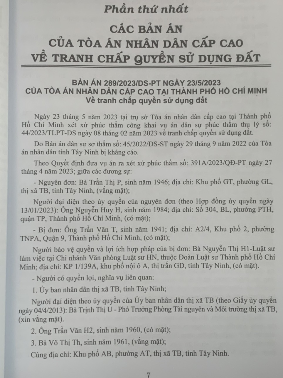 Tuyển tập các bản án của Tòa án nhân dân cấp cao về quyền sử dụng đất và tài sản gắn liền với đất