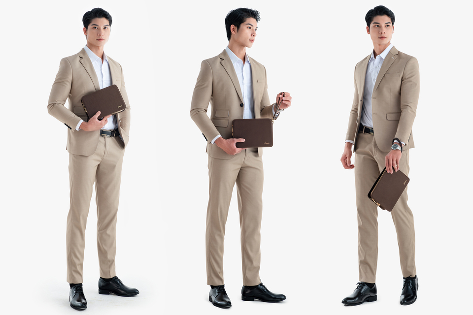 Ví Cầm Tay Clutch Da Nam Hàng Hiệu GENCE CK15 Da Bò Khóa Số Cao Cấp Màu Nâu
