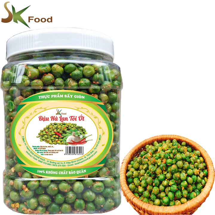 Combo 1KG: 500G Đậu Hà Lan Sấy Muối - 500G Đậu Hà Lan Sấy Tỏi Ớt Thương Hiệu SK FOOD
