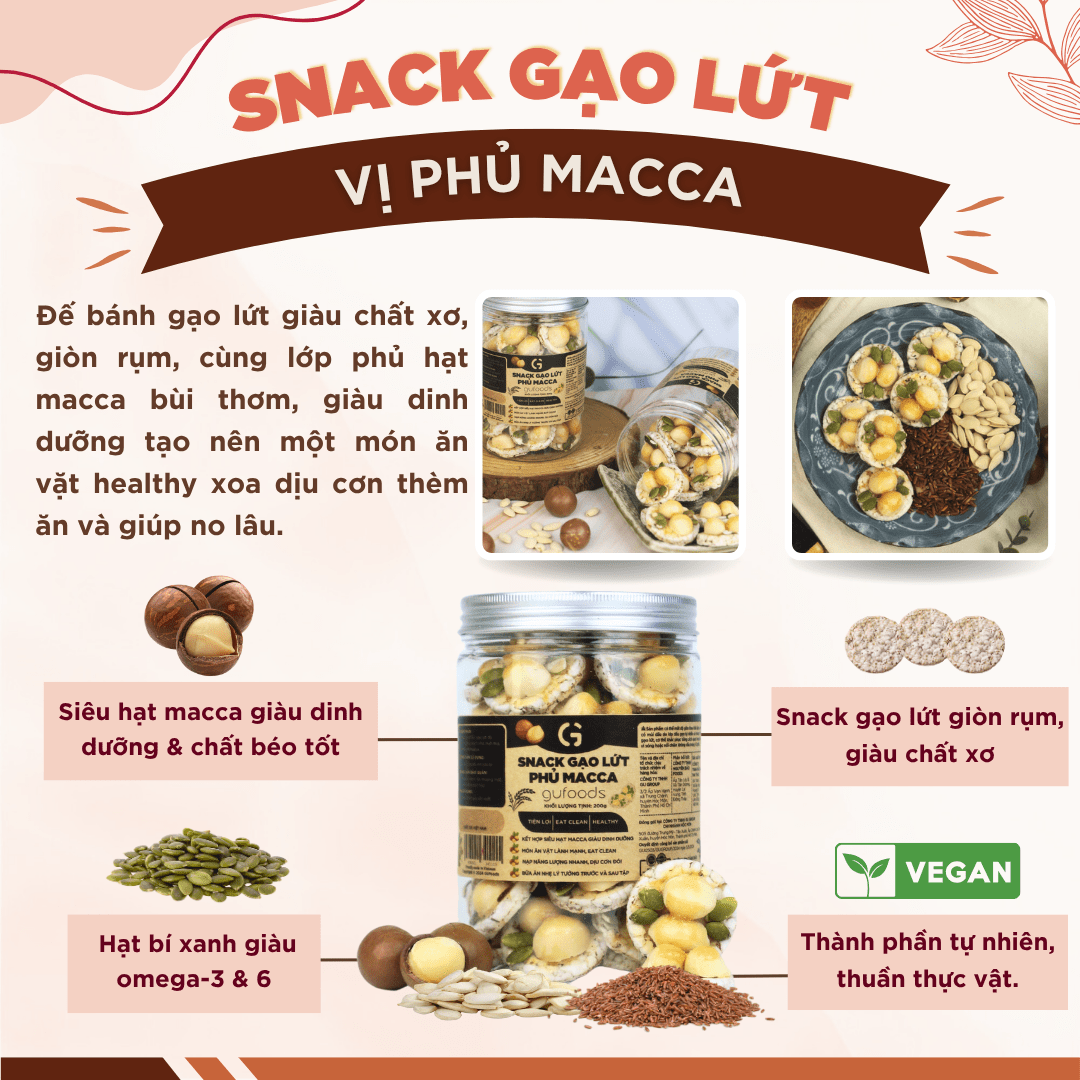 Snack gạo lứt ngũ cốc nguyên hạt GUfoods - Không chiên dầu, Đa dạng hương vị, Thanh đạm, Lành mạnh, Phù hợp Eat clean, Ăn vặt healthy, Tiện lợi, Thuần chay