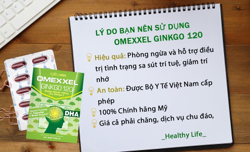 Combo 2 Hộp Thực Phẩm Chức Năng Viên Uống Hoạt Huyết Dưỡng Não Omexxel Ginkgo 120 (30 Viên / Hộp)
