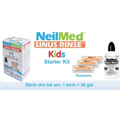 Bình (Bộ Dụng Cụ) Xịt Rữa Mũi Xoang Cho Bé Neilmed Sinus Rinse Paediatric Starter Kit (1 bình + 30 gói hỗn hợp muối rửa)