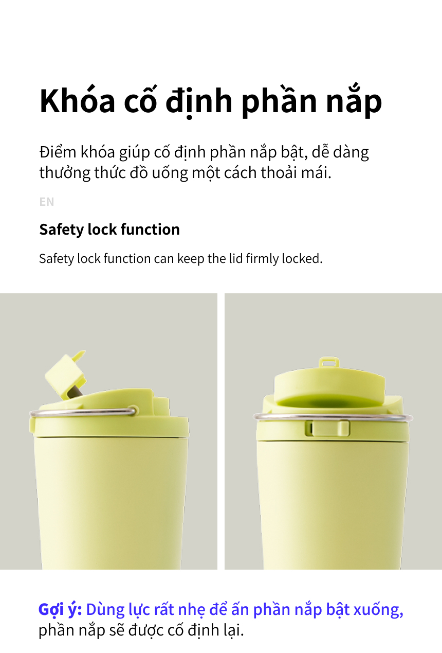 Ly Giữ Nhiệt LocknLock Bucket One Touch LHC3345 550ml, Hàng Chính Hãng, Quai Xách Tiện Lợi - JoyMall