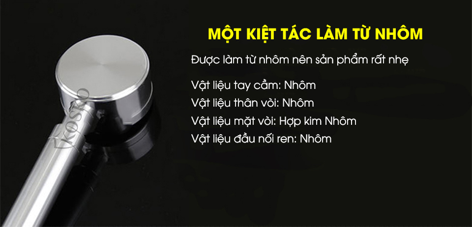 Vòi sen tăng áp Kosko không dùng điện, nhôm nguyên khối, công nghệ tia nước nano mềm dịu làn da