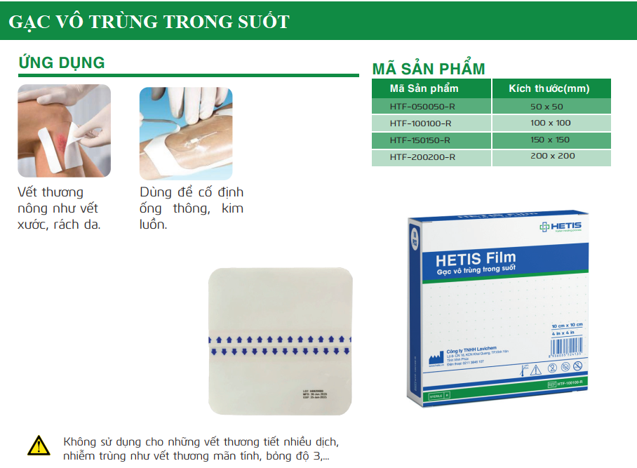 Hộp Gạc vô trùng chống thấm nước HETIS Film HTF 100100-R (Hộp 10 miếng 10x10cm) - Bảo vệ vết thương chống nhiễm trùng 1