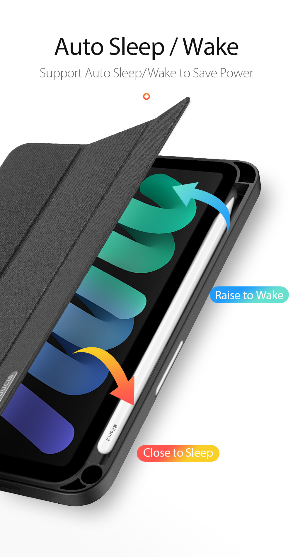Bao da Dux Ducis Domo Series cho iPad Mini 7/ Mini 6 có khe cắm bút, auto sleep/ wake_ Hàng chính hãng