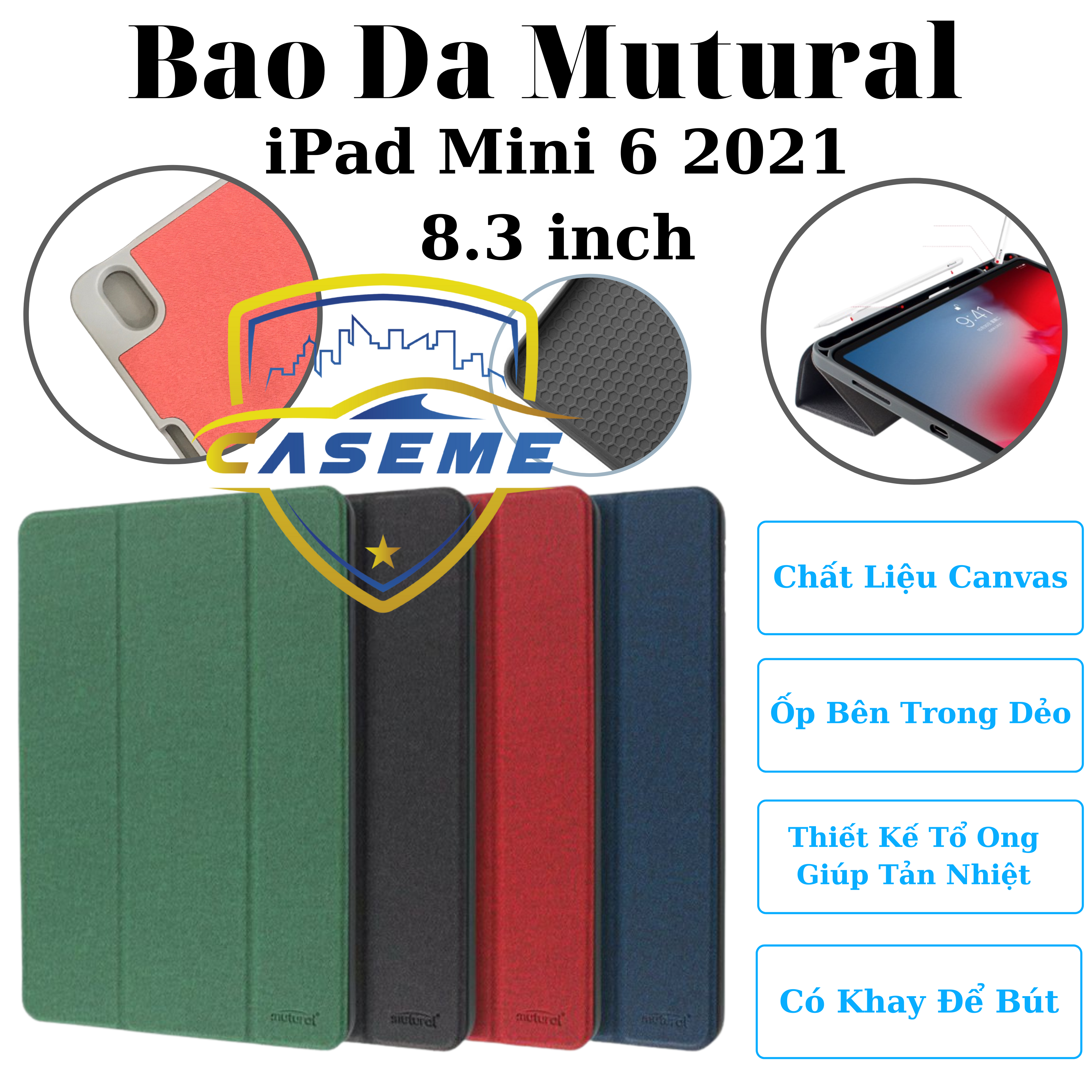Bao da hàng chính hãng Mutural dành cho iPad Mini 6 2021 kèm khay đựng bút