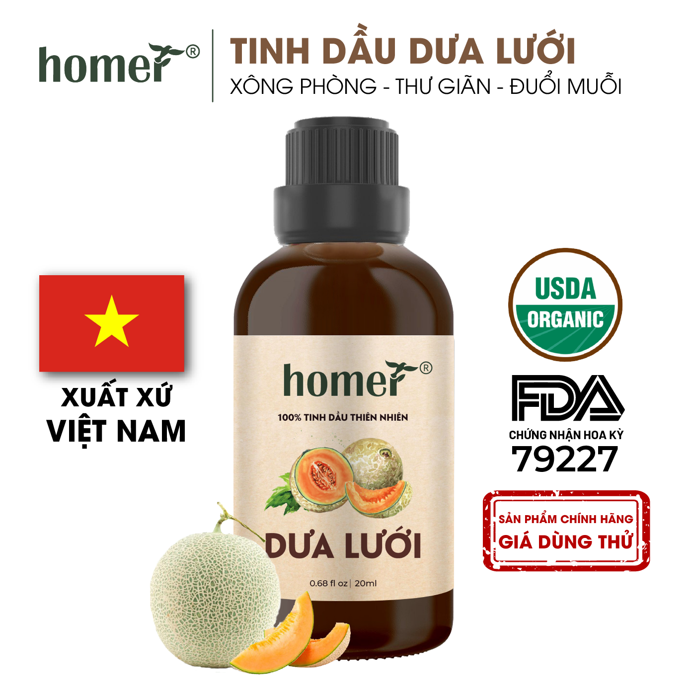 Tinh Dầu Dưa Lưới Homer 100ml - Tinh Dầu Xông Thơm Phòng, Thư Giãn Khử Mùi- Tinh Dầu Trái Cây Thiên Nhiên