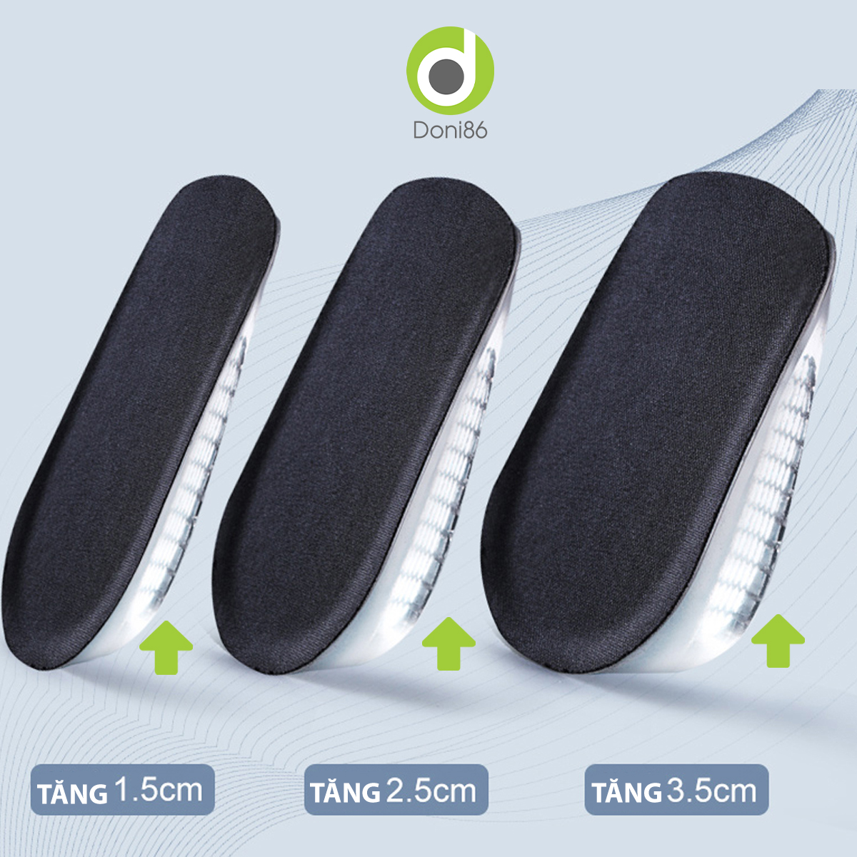 Một cặp lót giày độn đế đúc bằng silicone nguyên khối, tăng 1.5cm, 2.5cm, 3.5cm chiều cao - Doni - DOPK217
