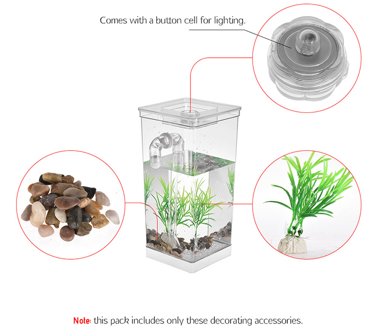 Self Cleaning Small Fish Tank Bowl Convenient Acrylic Desk Aquarium for Office Home Creative Gifts for Children - Transparent
