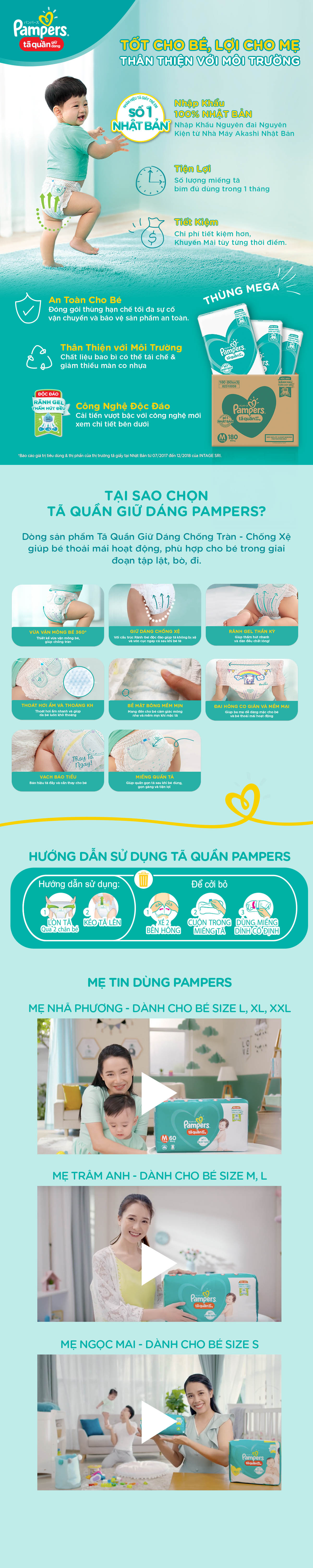 Tã Quần Pampers Giữ Dáng MegaBox M180/L162/XL144