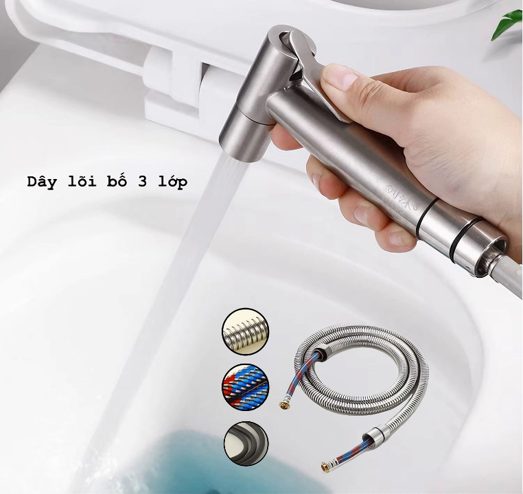 Vòi xịt vệ sinh KG49 cao cấp, xịt nước mạnh rất êm siêu bền chất liệu inoxsus304 - Hàng chính hãng