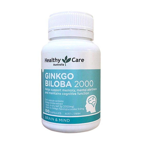 Viên Uống Healthy Care Ginkgo Biloba 2000mg hộp 100v, Hỗ trợ các vấn đề tuần hoàn não, Cải Thiện Trí Nhớ, lưu thông máu, Tăng khả năng nhận thức