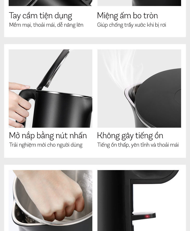 Ấm Siêu Tốc Inox 2 Lớp DAMAS DK-6018B (1.8L) - Hàng Chính Hãng