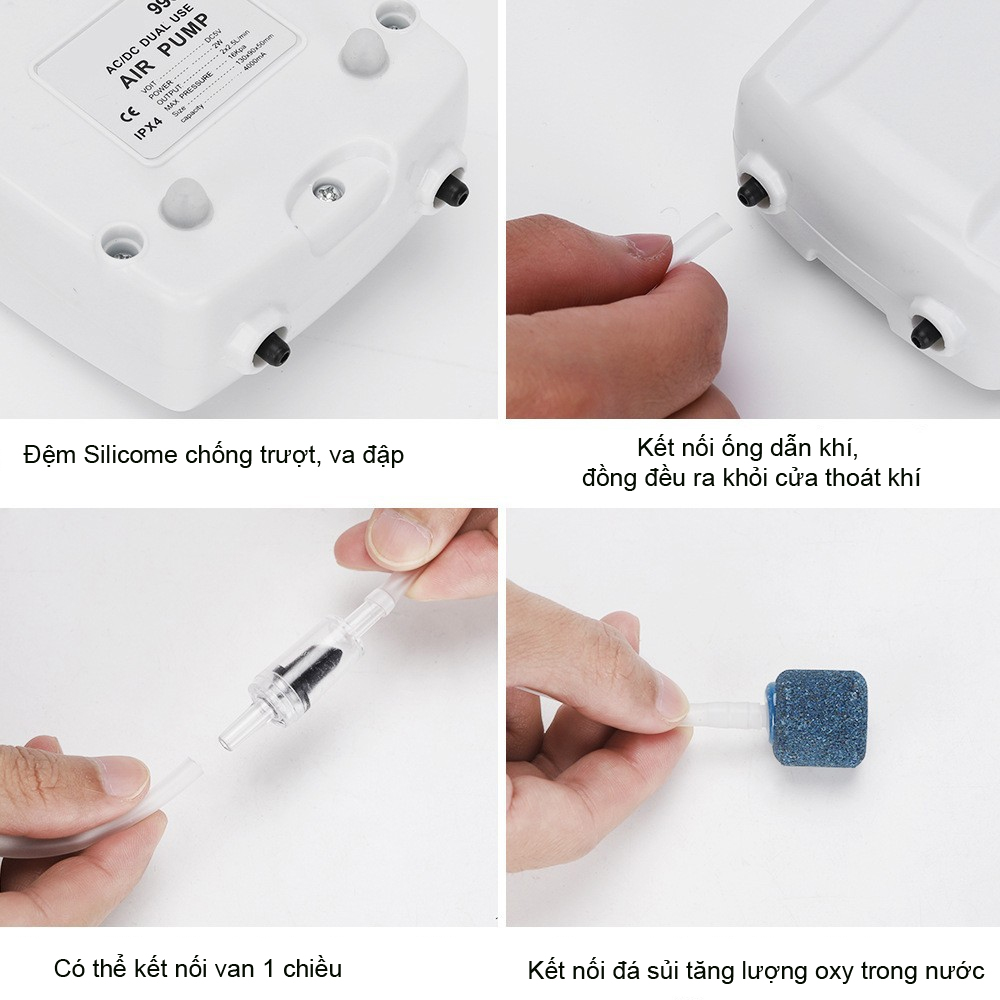 Máy sủi oxy tích điện Jebo 9950 2 vòi cao cấp, trữ điện 16- 24H, siêu bền, tiết kiệm điện.BH uy tín