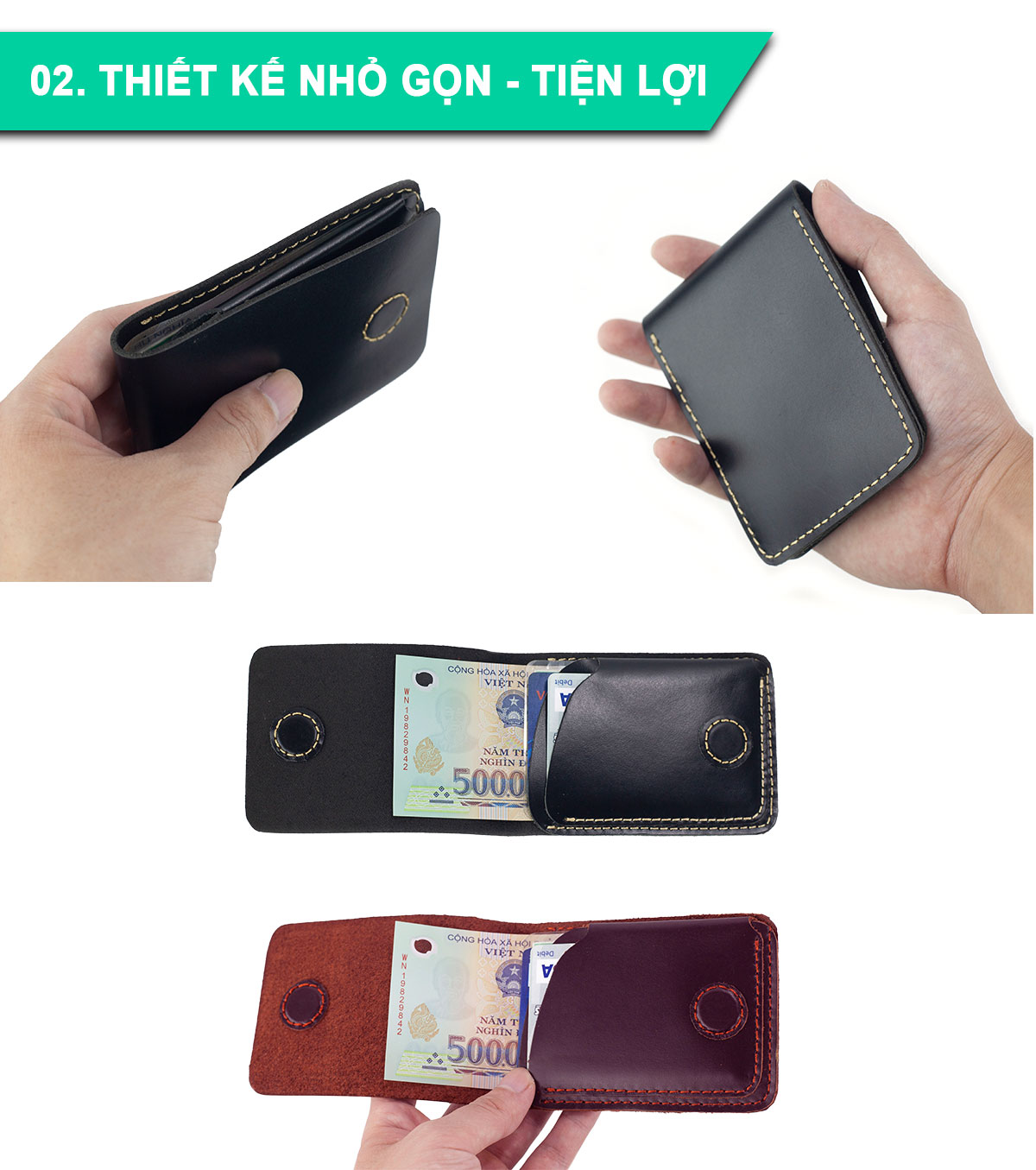 Ví sen 3 da bò Pullup V122, bóp mini nam nhỏ gọn hai màu đen và nâu, đường chỉ may tinh tế, đựng thẻ kẹp tiền tiện lợi,fullbox, thương hiệu Bụi leather chuyên đồ da thật