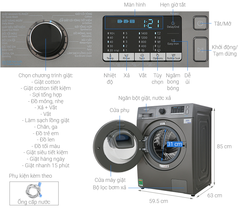 Máy Giặt Cửa Trước Inverter Samsung WW10K54E0UX/SV (10kg) - Hàng Chính Hàng - Chỉ Giao tại HCM