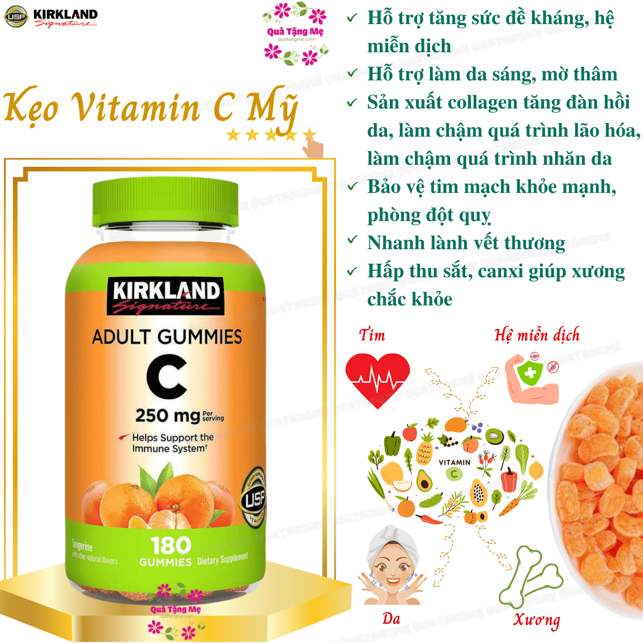 Kẹo Vitamin C Mỹ Kirkland Signature Adult Gummies C 250mg