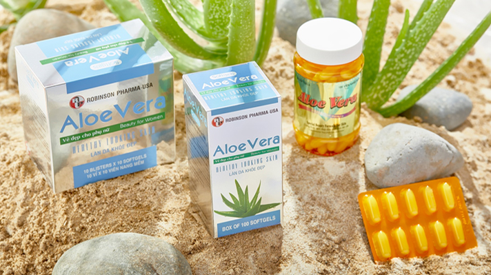 Thực phẩm bảo vệ sức khỏe ALOE VERA sữa ong chúa,đẹp da-giải độc-nha đam-MediBeauty-Robinson Pharma usa-Hộp 100 viên 1