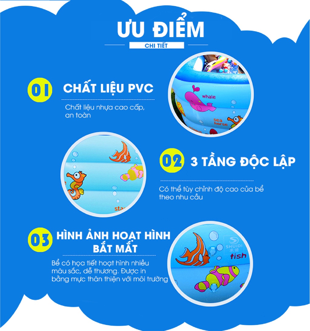 Mua Bể bơi cho bé, hồ bơi trẻ em loại dày hình chữ nhật 1m2, 1m3 ...