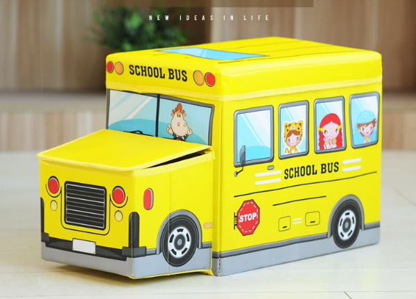 Space excellent cartoon children's toys can sit folding storage stool creative folding storage box one loaded 30L school bus yellow