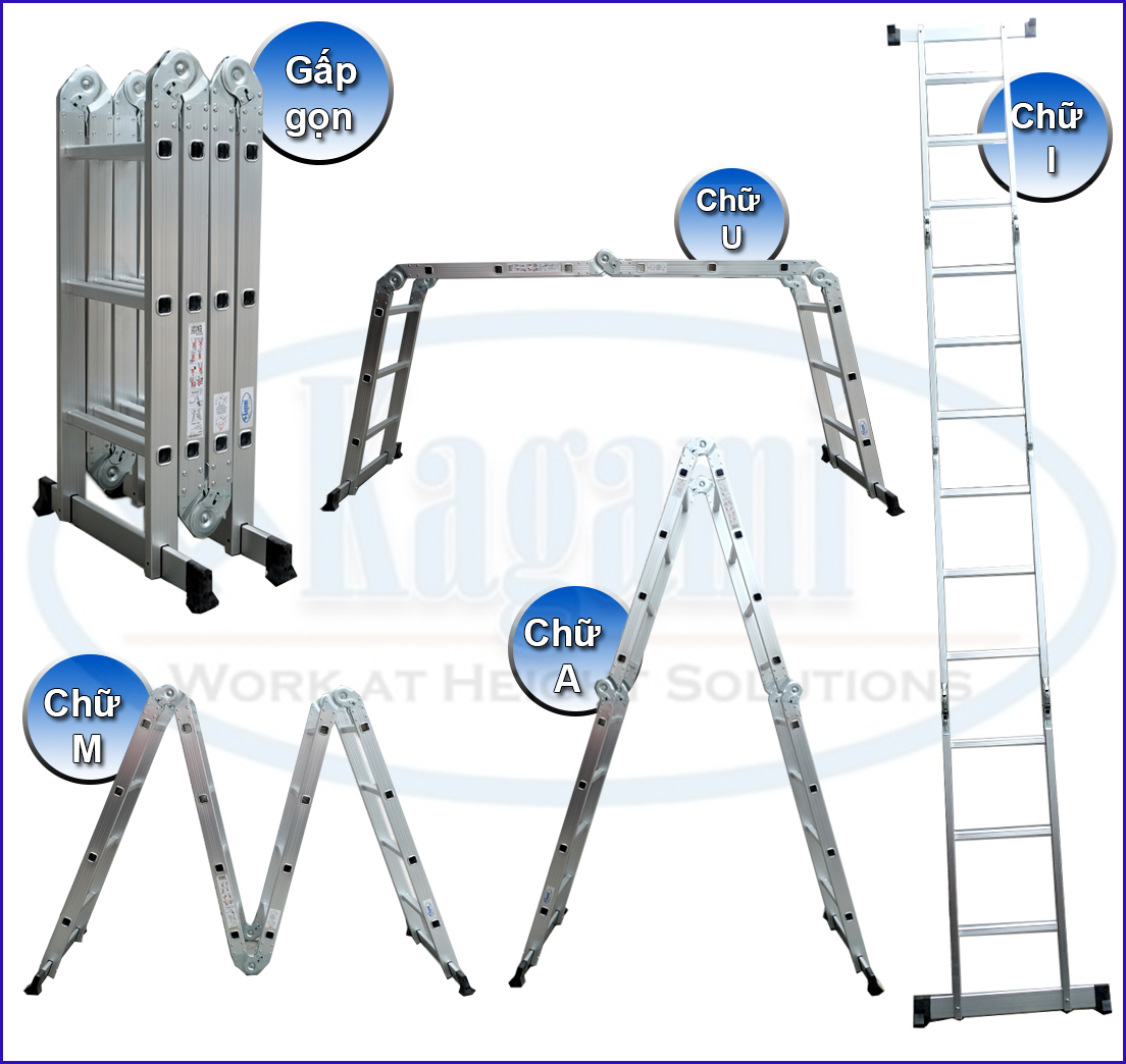 Thang nhôm gấp khúc đa năng Kagami chắc chắn, an toàn ở mọi hình dáng