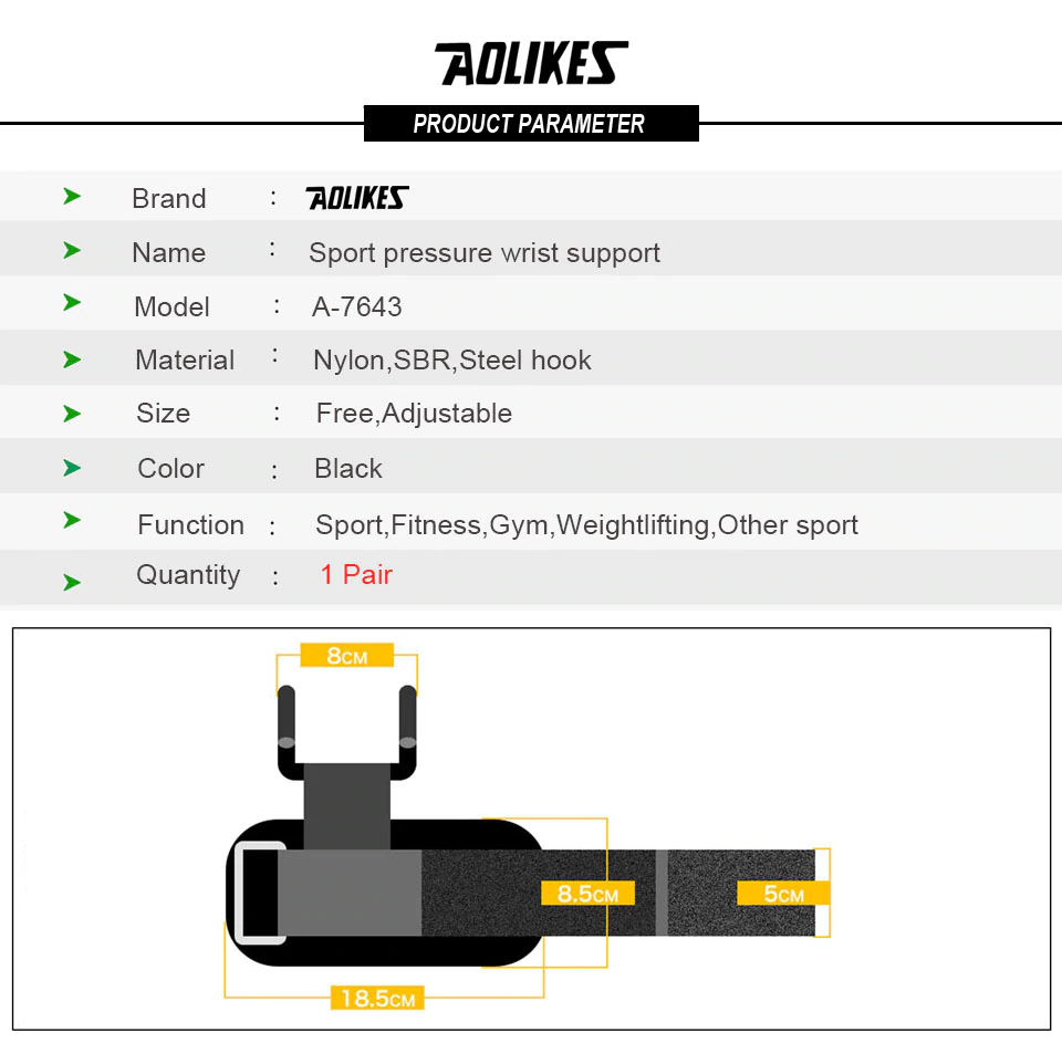 Quấn Cổ Tay Có Móc Thép Nâng Tạ Sport Pressure Wrist Support AOLIKES YE-7643