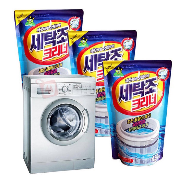 Combo áo trùm máy giặt (giao màu ngẫu nhiên) + bột tẩy vệ sinh lồng máy giặt  (450gr)