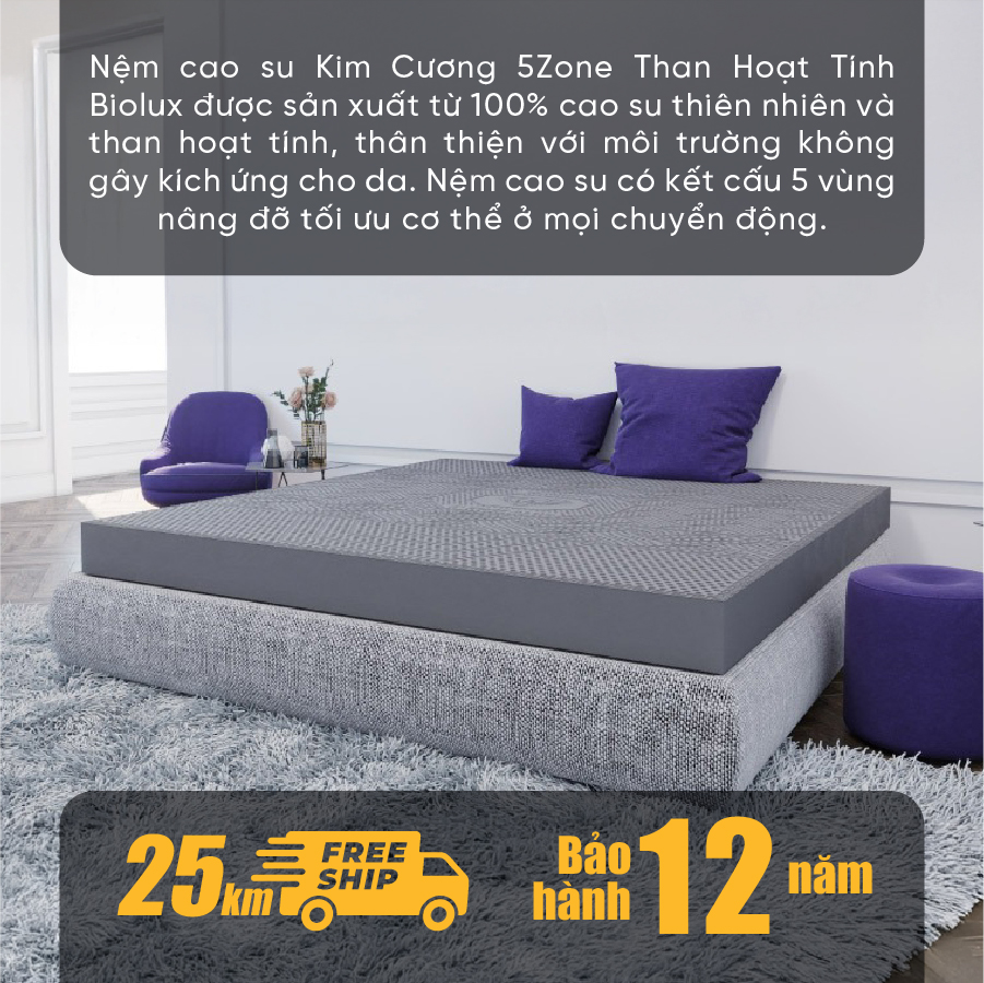 Nệm Cao Su Kim Cương 5Zone Than Hoạt Tính BIOLUX