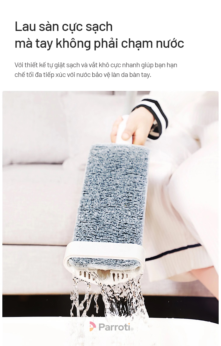 bộ cây lau nhà tự vắt thông minh đa năng 360 độ có xịt nước Parroti