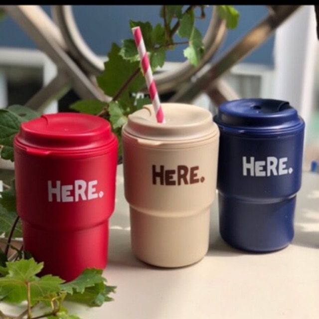 Combo cốc giữ nhiệt có nắp xoay Here 320ml + set 150 chiếc ống hút φ5x180mm - made in Japan