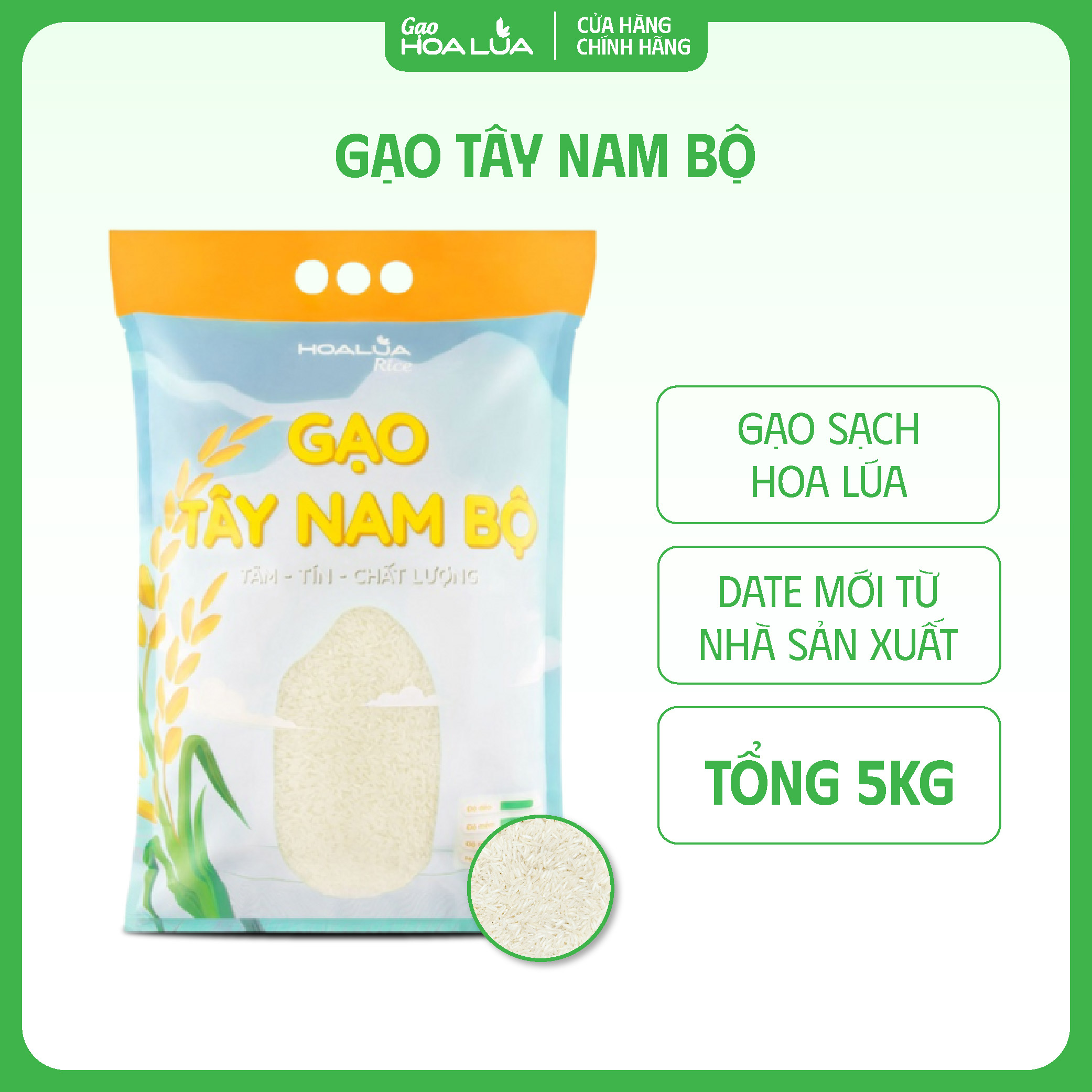 [Siêu Sale] Gạo Tây Nam Bộ HOALUA Rice dẻo ít, mềm cơm, tơi xốp (Túi 5kg)