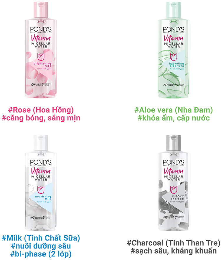 Combo Nước Tẩy Trang Vitamin Và Hoa Hồng Sáng Da  Pond's Micellar Water 100ml + Kem Sữa Rửa Mặt Dưỡng Trắng Nâng Tông  Pond's White Beauty 100ml