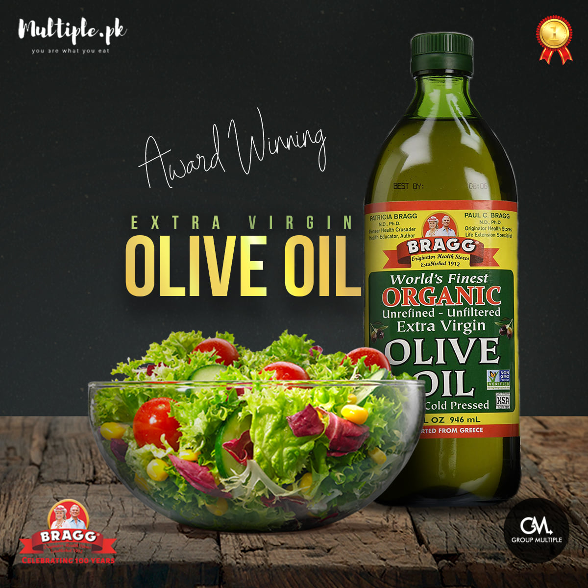 Dầu Olive hữu cơ ép lạnh nguyên chất Extra Virgin - Bragg