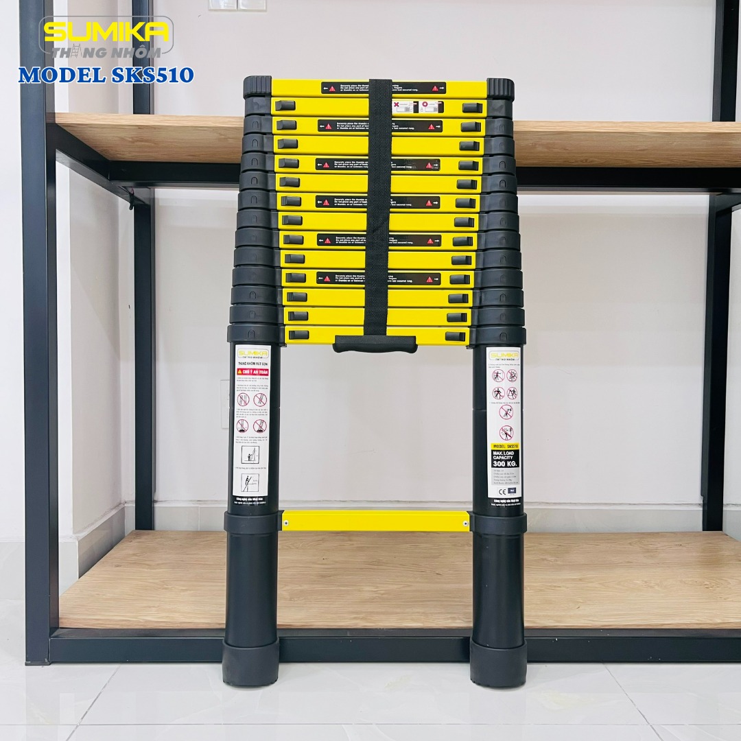 Thang nhôm rút gọn Sumika SKS510 - Chiều cao tối đa 5.1m, sơn tĩnh điện, chống trầy xước