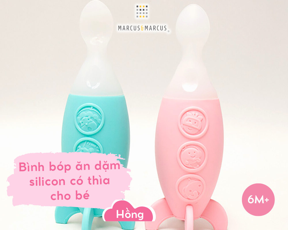 Bình bóp ăn dặm silicon có thìa Marcus & Marcus cho bé từ 6 tháng