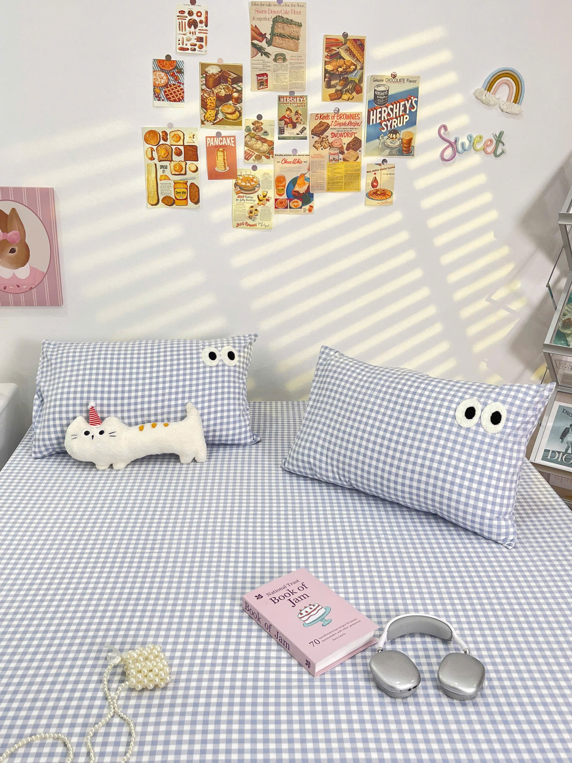 Bộ ga gối cotton đũi LIDACO họa tiết kẻ đôi mắt mềm mát ga nệm bo chun theo kích thước yêu cầu nhiều mẫu lựa chọn