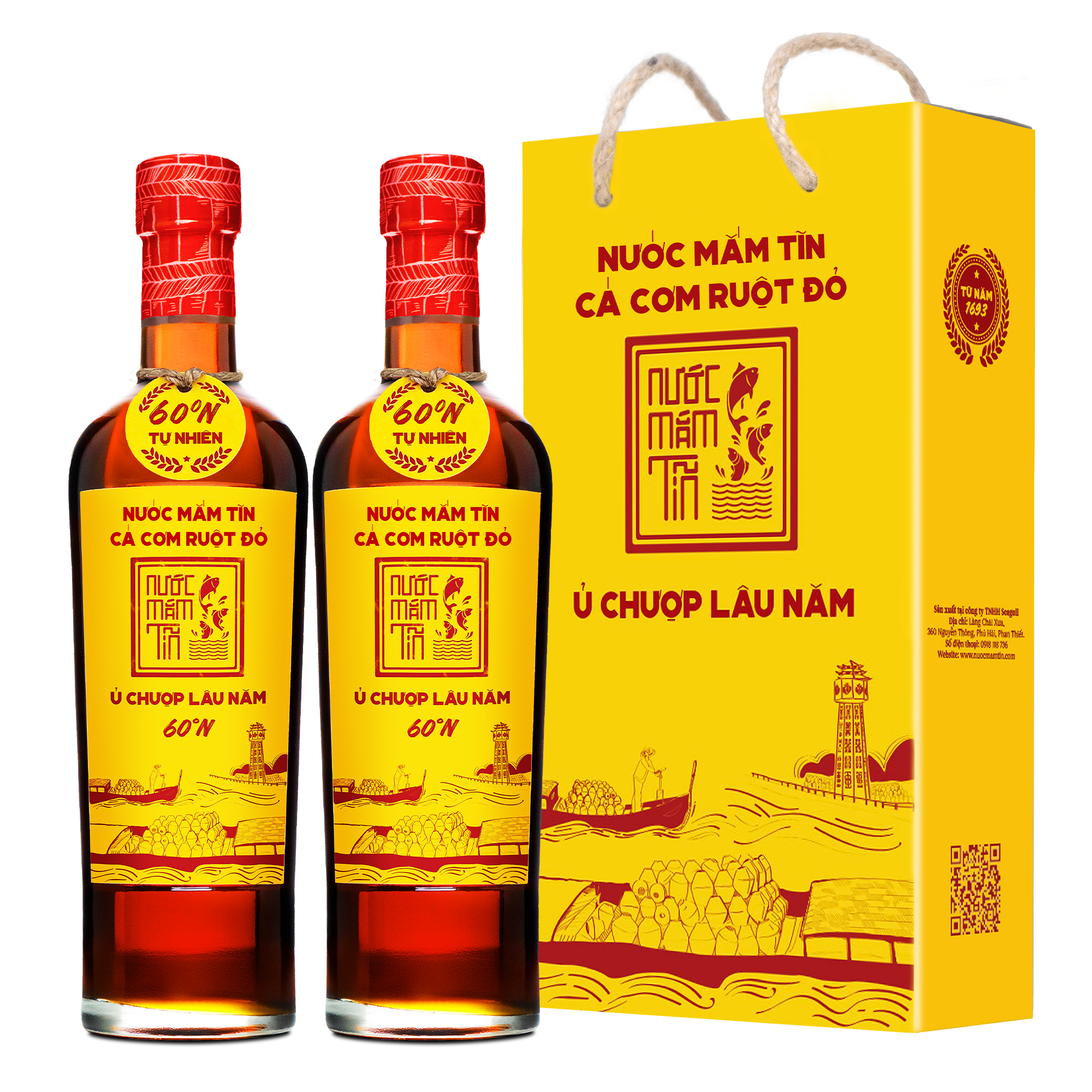 Đặc Sản Phan Thiết - [Cặp 2 Chai - 60N - 500Ml] Nước Mắm Tĩn Cá Cơm Ruột Đỏ Độ Đạm 60N Chai Thuỷ Tinh 500Ml Nước Mắm Truyền Thống