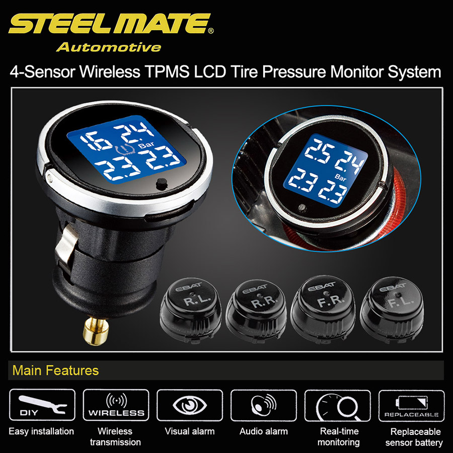 Steelmate EBAT ET-710AE 4-sensor Wireless TPMS LCD Tire Pressure Monitor System