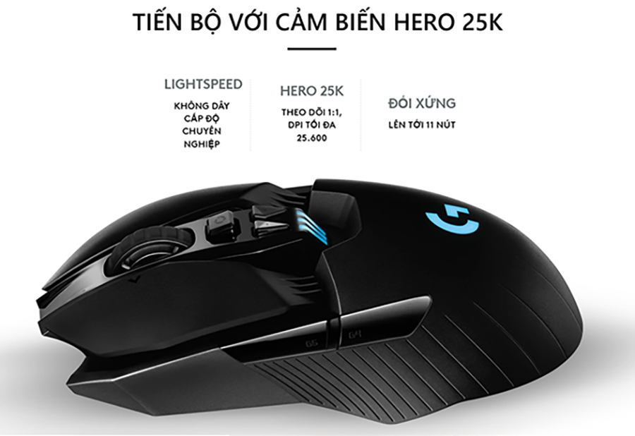Chuột game không dây Lightspeed RGB Logitech G903 - Cảm biến Hero 25k, pin sạc 140h+, thiết kế thuận cả 2 tay, pin 180h, PC/Mac - Hàng chính hãng